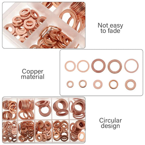 Super Cool 200 Piece Copper Crush Washer Set M5 To 14mm Assortment Kit Perfect For Sealing Oil Leaks In Cars And Industrial Gear Plus Precision Tools. Copper washers in organizer box, circular design