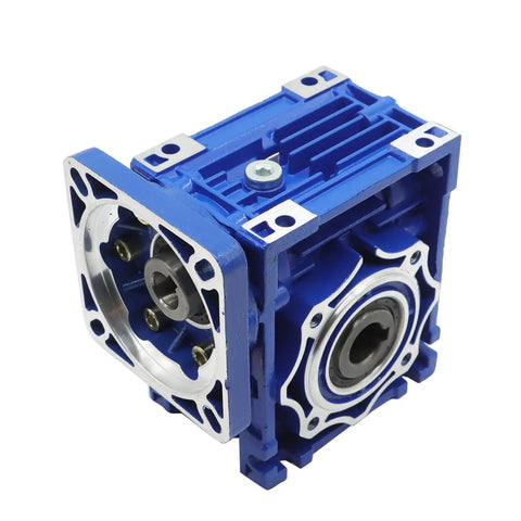 NMRV040 Worm Gear Reducer 10 To 1 Flange Input Shaft 14mm Output Clamp Shaft 18mm Nema 34 Mount blue gearbox