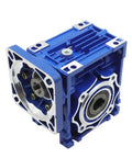 NMRV040 Worm Gear Reducer 30 To 1 Flange Input Shaft 14mm Clamp Diameter And 18mm Output Shaft, blue housing