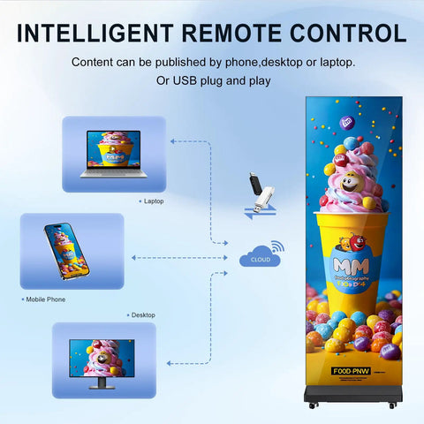 Intelligent remote control diagram for 80 Inch Led Digital Signage Display With P1.86 Clarity And Frameless Splicing Setup.