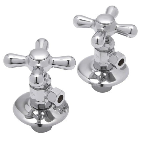 Traditional Pedestal Lavatory Kit With Cross Handles In Polished Chrome For A Clean No Fuss Bathroom Upgrade Includes Compression Angle Stops Adapters Bullnose Risers Sure Grip Flanges And All Necessary Hardware