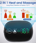 Digital display showing vibration and temperature modes of Cordless Shoulder Heating Pad With Vibration Massage Wireless Heated Shoulder Wrap.