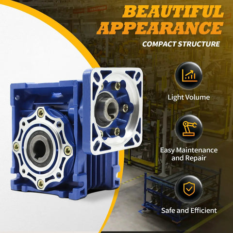 NMRV040 Worm Gear Reducer 30 To 1 Flange Input Shaft 14mm Clamp Diameter And 18mm Output Shaft Nema 34 Flange Mount blue gearbox