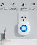 Wireless Doorbell Kit No Fuss Setup With 1300 Feet Range Waterproof Chime System showing LED flash on white receiver plug in.