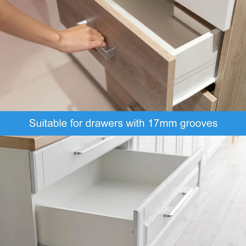 180mm Plastic Drawer Slides Four Pack, Side Mounted Grooved Guide Rails for Cabinet Drawers, Bedside Tables, Wardrobes and Dressers, Black Finish, Smooth Glide, Easy Install, Screws Not Included, 17mm groove drawer use