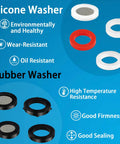 Solid As A Rock 129 Piece Garden Hose Washer And Shower Gasket Assortment Kit With Stainless Steel Filter Screens showcasing various silicone and rubber washers.