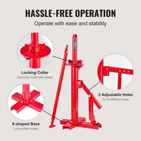 Manual Tire Changer And Bead Breaker Set For 8 To 16 Inch Tires Portable Hand Mount Tool features locking collar, adjustable holes, X-shaped base.