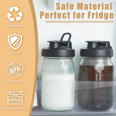 Total Game Changer Pour Spout Lids For Regular Mouth Mason Jars Heavy Duty Flip Caps Leak Proof Rubber Seal Zero Mess Liquid Dispenser For Coffee Tea Salad Dressing And Smoothies Black Four Piece Set