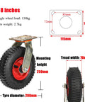 Rock Solid Heavy Duty Rubber Casters With Pneumatic Swivel Design Natural Shock Absorbing Wheels Built To Take A Beating On Industrial Grade Galvanized Steel Base Zero Hassle, 8-inch rubber wheel, 130kg load.
