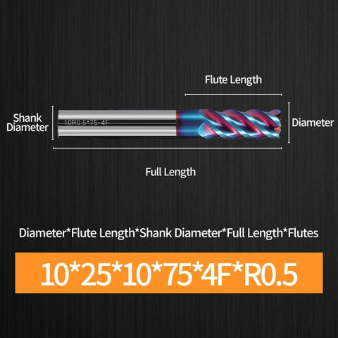 Nano Coated Micrograin Carbide Corner Radius End Mill With Four Flute Flat Design Radius 0.5 10 25 10 75mm CM124 Carbide