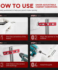 Kickass Aluminum Cabinet Hardware Drill Jig Pretty Damn Precise Handle Doweling Template in use, demonstrating step-by-step installation.