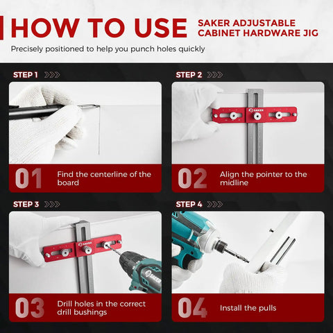 Kickass Aluminum Cabinet Hardware Drill Jig Pretty Damn Precise Handle Doweling Template in use, demonstrating step-by-step installation.