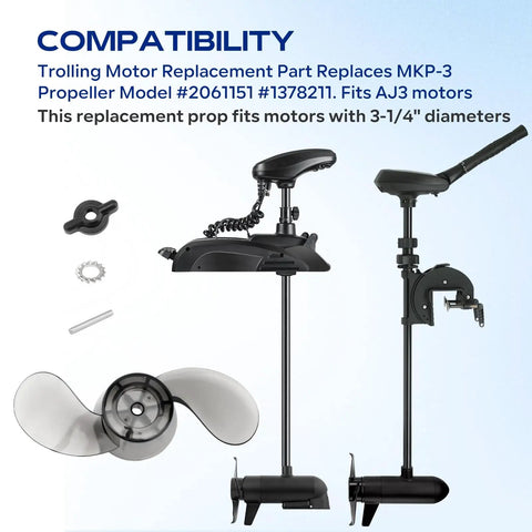Propeller Kit For Three And A Quarter Inch Trolling Motor Shafts MKP 3 2061151 1378211 Includes Drive Pin Nut And Lock Washer 12V 24V
