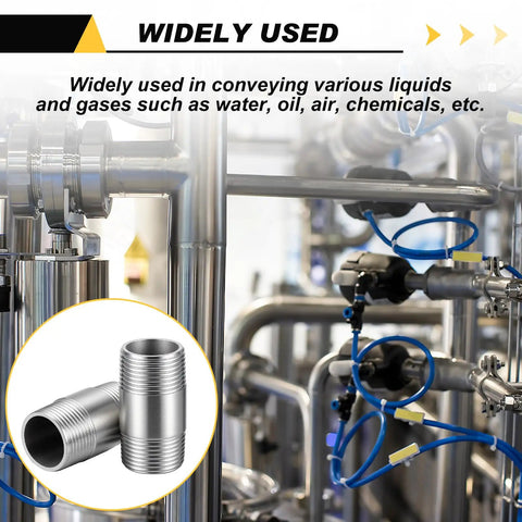Pipes with Heavy Duty 304 Stainless Steel Pipe Fittings, 3/4 Inch NPT Male to 3/4 Inch NPT Male, 2 Inch Nipple for Oil, Air, Fuel