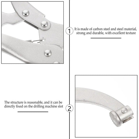 Heavy Duty Drill Press Locking Pliers Clamp details in carbon steel with durable structure for woodworking fixation
