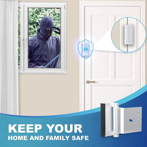 Door Reinforcement Lock 800Lbs Strength Built For Real Home Security Extra Privacy Child Proof Drilling Required Easy Install With 8 Screws shown installed on a door, preventing unauthorized entry.