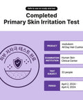 Completed primary skin irritation test for modubom All Day Hair Cushion showing safety for scalp and hair use.