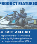 Person driving go-kart illustrating features of Beefed-Up Rear Axle Kit For Go Karts And ATVs 44 Inch Assembly with chrome build