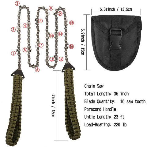 Pocket Chainsaw With Paracord Handle 36 Inch Folding Chain Saw With 16 Teeth For Quick Wood And Tree Cutting Emergency Survival Gear For Camping Backpacking Hiking And Hunting Ultra Lightweight Portable Hand Saw For Outdoors