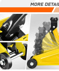 Close-up of Low Profile Hydraulic Trolley Floor Jack Kit with 2 Ton Capacity, showing jack mechanism, safety overload, yellow finish