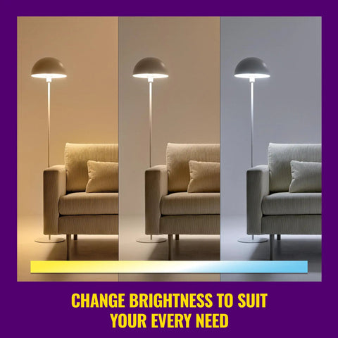 100W Equivalent A19 LED Smart Light Bulb Tunable White With Wi Fi Connectivity E26 Base Control By Voice Or App And Motion Activated SpaceSense For Matter Compatible Smart Home in floor lamp room scene