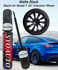 Premium Matte Black Rim Touch Up Paint Pen For Wheel Scratch Repair And Curb Rash Fix Quick Dry Formula beside Model Y 20" wheel.