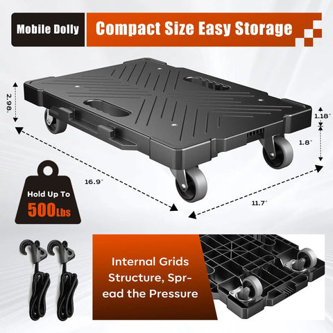 Heavy Duty Interlocking Furniture Dolly 2 Pack Slick Rolling Casters Designed For Moving Big Appliances And Overweight Loads Without Breaking A Sweat with dimensions and smooth rolling casters.