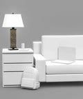 Living room scene with Rustic Slate Table Lamp With Real Slate Column, 29 Inch Tall Farmhouse Vibe on white side table.