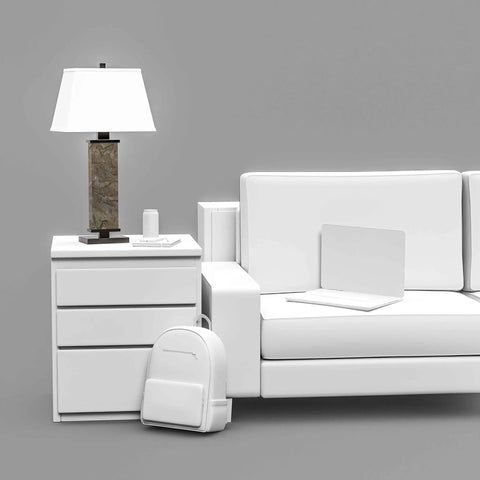 Living room scene with Rustic Slate Table Lamp With Real Slate Column, 29 Inch Tall Farmhouse Vibe on white side table.