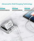 Pop Up Floor Outlet Box With 20 Amp Tamper Resistant USB Receptacle Stainless Steel Floor Box Cover, charging tablet on marble surface