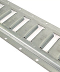 Close-up of Beefy E Track Rail 5 Ft Galvanized 12 Gauge Steel For Trailers Garages And Vans Horizontal E Track Rails With 6000 Lbs Break Strength Per Slot And 2000 Lbs Working Load Made In USA showing slots and build quality.