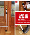 Tough As Nails Door Security Bar With Blaring 120Db Siren shown under door knob, adjustable for various door lengths.
