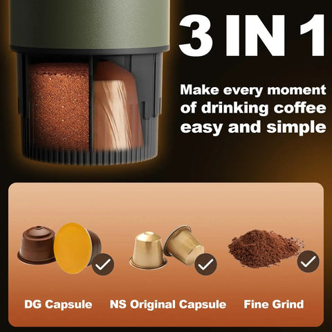 3 In 1 Portable Espresso Maker With Carrying Bag And Stand, Self Heating Coffee Brewer For Ground Coffee Or Capsule Pods