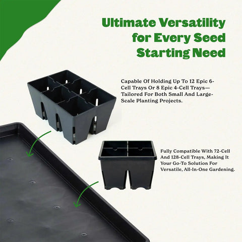 1020 Universal Bottom Tray 1 Pack Heavy Duty Seed Starting Base For Indoor Gardening With Bottom Watering Shown With Cell Inserts