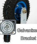 Heavy Duty Rubber Wheel Casters With Pneumatic Tires And Swivel Brake, featuring a solid galvanized steel bracket for durability.