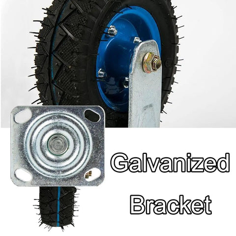 Heavy Duty Rubber Wheel Casters With Pneumatic Tires And Swivel Brake, featuring a solid galvanized steel bracket for durability.