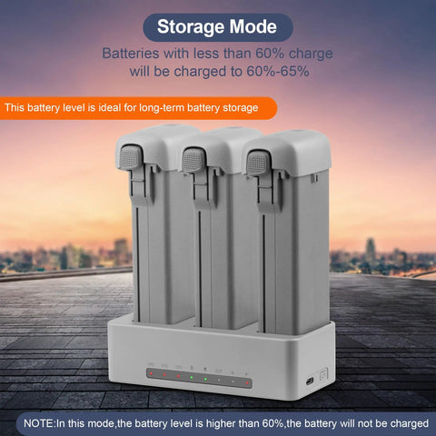 3 Way Charging Hub For DJI Avata 360 Drone 100W Fast Intelligent Battery Charger Station showing storage mode option