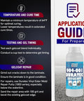 Clear Hi Gloss Gelcoat Additive quart-size product with application guide details for marine restorations and cosmetic repairs.