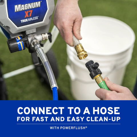 Heavy Duty Cart Airless Paint Sprayer For Interior And Exterior Jobs Featuring Stainless Steel Piston Pump connecting hose for easy clean-up.
