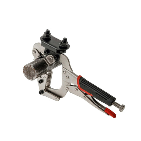 Beefy 10 Inch Locking Welding Clamp With Swivel V Type Pads And Installing Support For Table Mount, Handheld Or Benchtop Use, Dual Jaw Ranges