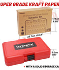 27 Piece Screw Extractor Set With Hex Head And Multi Spline Easy Out Kit in red storage case and brown box packaging