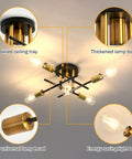 Five Light Dope Farmhouse Semi Flush Mount Ceiling Light Fixture With E26 Base Modern Matte Black And Gold Sputnik Chandelier