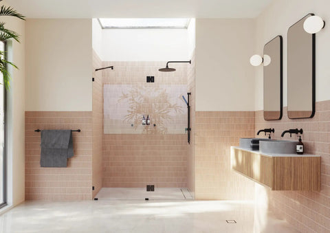 Frameless Shower Door Hinge With Enduroshield Glass Coating 78 Inch Tall By 57.75 Inch Wide Polished Brass Finish Easy Clean Shield For A Modern Low Maintenance Shower Enclosure in bathroom