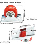 1 Inch Rigid Plate Caster Wheels No Brake For Furniture 6 Pack With Free Screws Red PVC Screw Or Bolt Mount