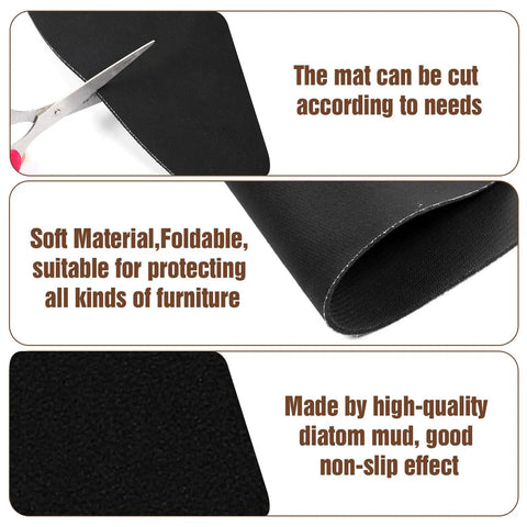 Two Piece Non Slip Diatomite Recliner Floor Protectors for Hardwood Floors showing flexibility, foldability, and cut-to-size feature.