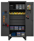 Rugged Industrial Metal Storage Cabinet With Tough As Nails Lockable Recessed Door Extra Heavy Duty Workshop Cupboard For Garage And Warehouse Tools And Supplies Sturdy Steel Construction For Reliable Daily Use, open with tools