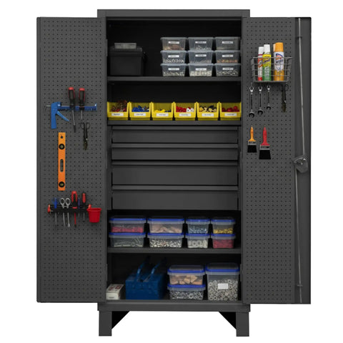 Rugged Industrial Metal Storage Cabinet With Tough As Nails Lockable Recessed Door Extra Heavy Duty Workshop Cupboard For Garage And Warehouse Tools And Supplies Sturdy Steel Construction For Reliable Daily Use, open with tools
