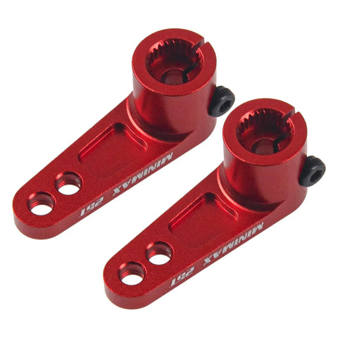 Red aluminum 25T servo horns for 1/8 and 1/10 RC cars, CNC machined 25 tooth, fits Futaba Savox Power HD MG995 servos, off-road. Pack of 2.
