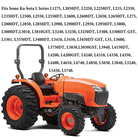 Orange tractor compatible with Kubota L Series mode list for ignition key replacement, focus keyword: 4 Pack Ignition Keys Replacement For Kubota L G And M Series Tractors Built For Heavy Duty Farm Use Fits Mahindra Mitsubishi Case 32412 35260 31852 Key Set.