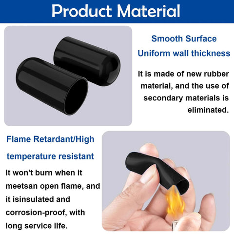 Black round vinyl rubber end cap from 158 Pcs Rubber End Caps Kit demonstrating flame resistance and smooth surface material.